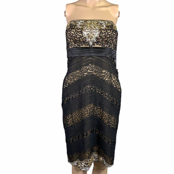 Sue Wong Womens Cocktail Dress Sheath Strapless Chevron Beaded Sequin Size 6 - Picture 4 of 16